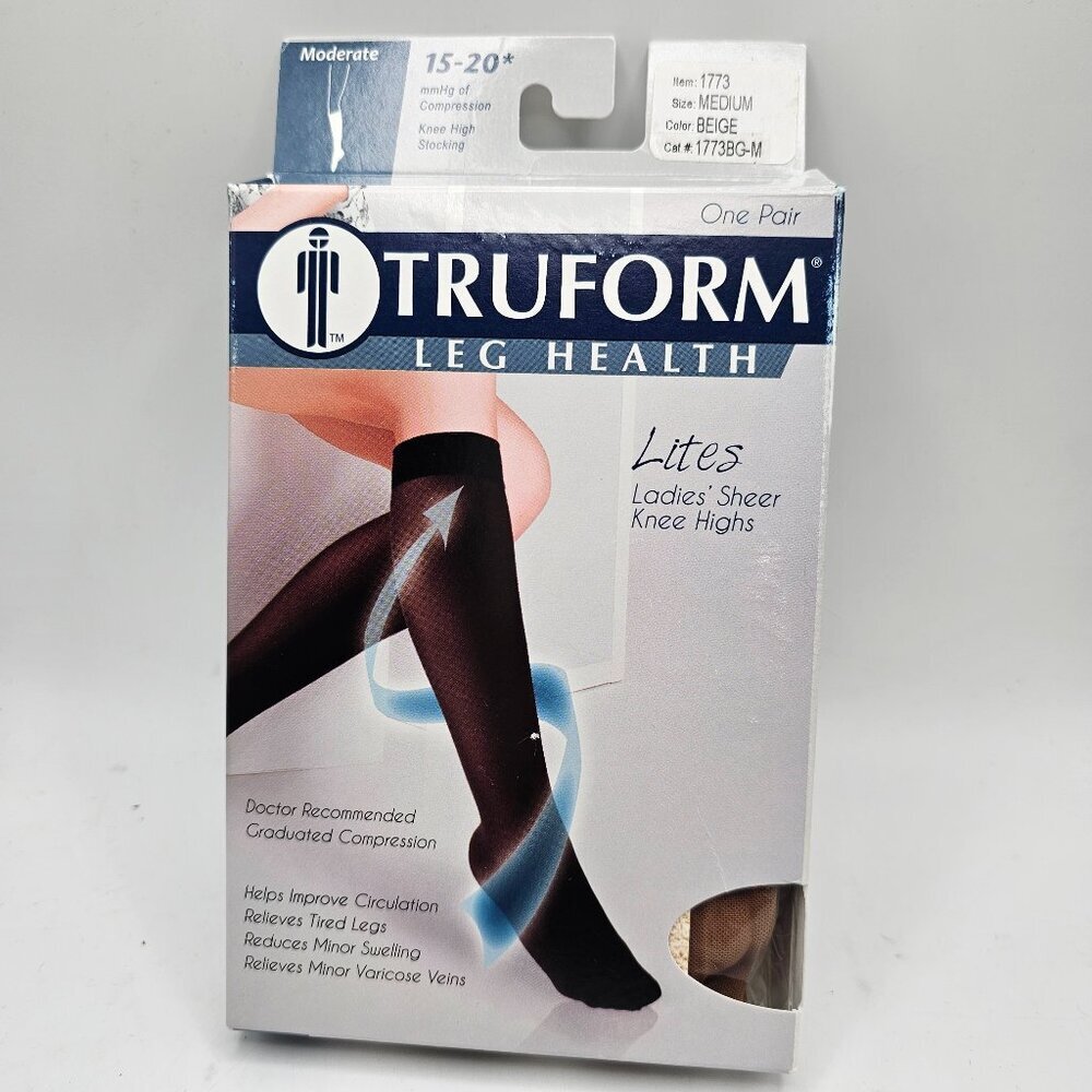 NWT Women's TRUFORM Lites Sheer Knee High Stocking‎ 15-20 mmHg (Beige)  Medium